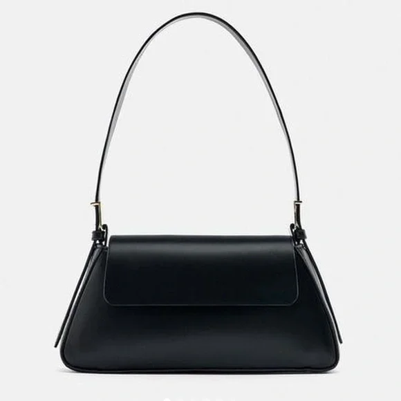 Zara Classic Trapeze Minimalist Black Shoulder Bag - Picture 1 of 8